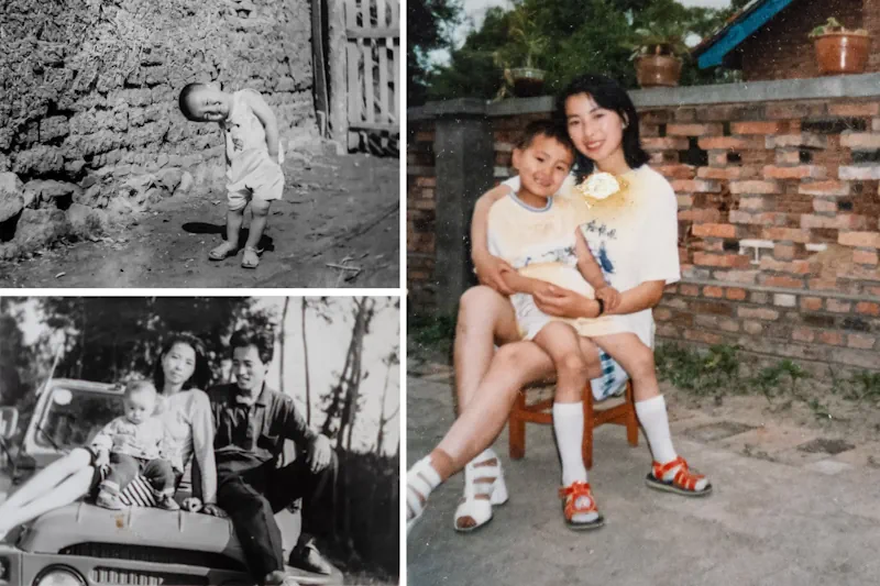 (Слева) Фотографии маленького Чжао Цзихэна и его родителей. Находясь в Китае, семья постоянно подвергалась арестам и преследованиям из-за своей веры в Фалуньгун, что в итоге вынудило их бежать из страны. (Справа) Фотография Чжао Цзихэна с матерью, когда он был маленьким в Китае. (Samira Bouaou/The Epoch Times)