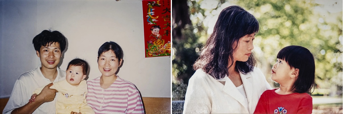 (Слева) Чэнь Фаду с родителями Чэнь Чанъюном (Л) и Дай Чжичжэнь, когда она была маленькой в Китае. Её отец, Чэнь Чанъюн, был последователем Фалуньгун, арестованным за свои убеждения в Китае, и позже умер в результате преследования китайским режимом. (Справа) Фотография Чэнь Фаду с её матерью Дай Чжичжэнь. (Samira Bouaou/The Epoch Times)